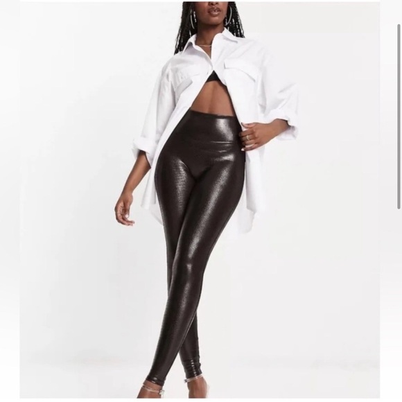 SPANX Faux Leather Croc Shine Leggings 20303R Brown Embossed Croc size XL - Picture 3 of 8